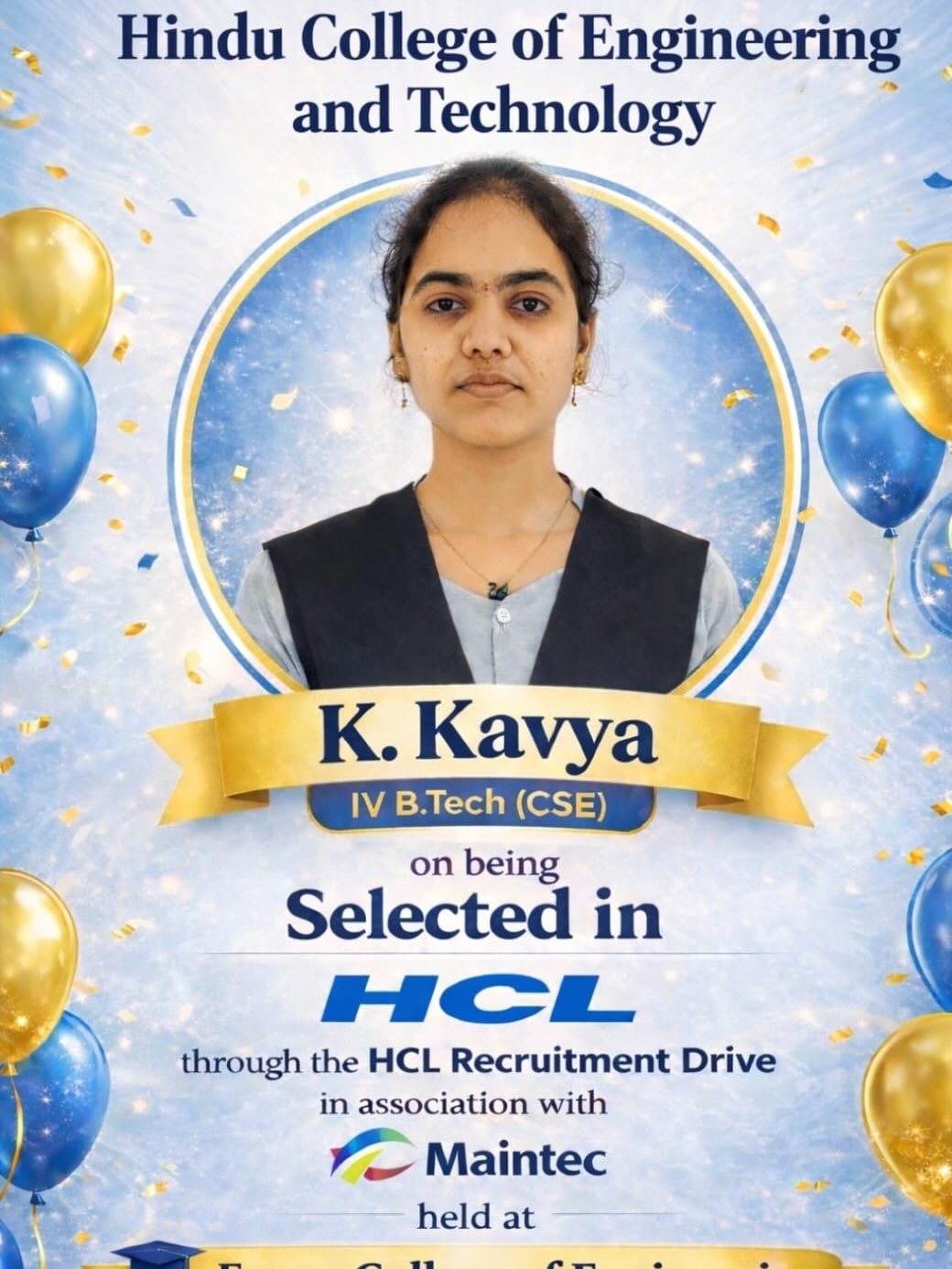 K. Kavya - B.TECH 4th Year CSE - 2025